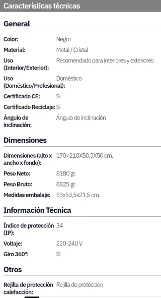 CALEFACTOR EXTERIOR CON PIE ORIENTABLE , GIRO 360°