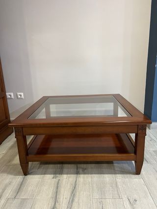 Mesa de centro madera maciza con cristal