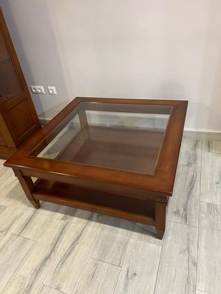 Mesa de centro madera maciza con cristal