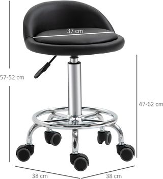 Conjunto de 2 Taburetes Giratorios con Ruedas para Peluqueros y Esteticistas, Altura Regulable, Acolchado, Piel PU, Negro