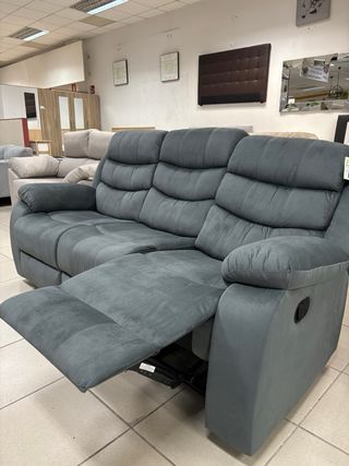 Sofá Relax Reclinable Gris Tela