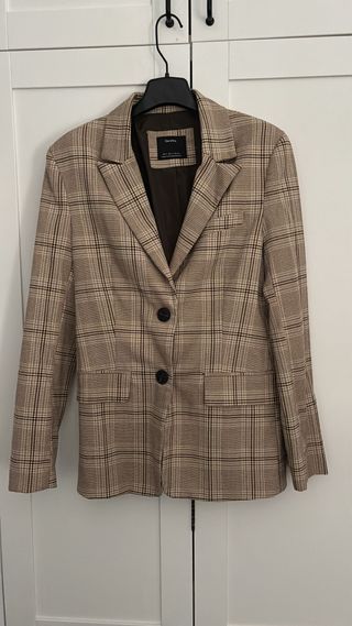 Blazer cuadros Bershka beige/marrón Talla S