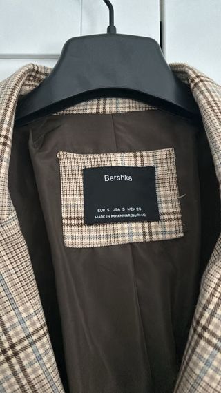 Blazer cuadros Bershka beige/marrón Talla S