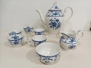 Juego de té Johnson Bros azul y blanco