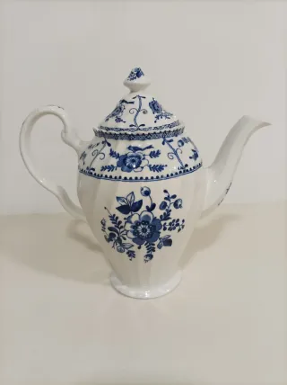 Juego de té Johnson Bros azul y blanco