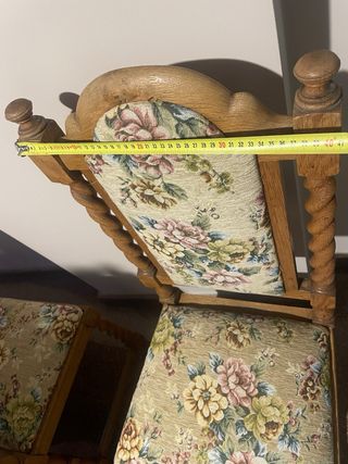 Juego de 3 sillas vintage madera y tela