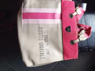 Borsa donna beige con tracolla rosa