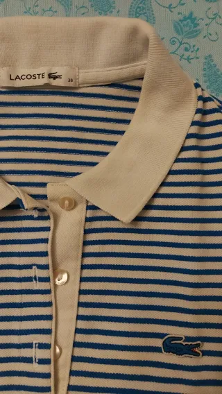 Polo Lacoste Rayas Azul y Blanco Mujer