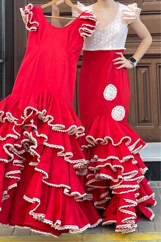 Traje Flamenca Rojo T 38/40 MADRE HIJA HERMANAS