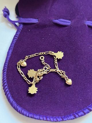 Pulsera mariquitas y corazones Baño oro 18k