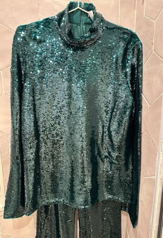 Conjunto top y pantalón lentejuelas verde Zara