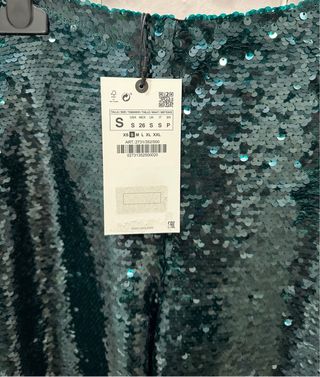 Conjunto top y pantalón lentejuelas verde Zara