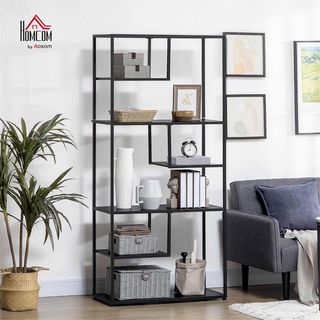 Estantería de 7 Estantes, Estantería Vertical Ahorra Espacio, Estructura de Acero, Estante para Soggiorno Dormitorio Oficina Estudio, Industrial, 83X34X180 Cm, Negro