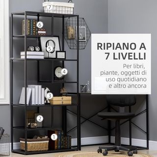 Estantería de 7 Estantes, Estantería Vertical Ahorra Espacio, Estructura de Acero, Estante para Soggiorno Dormitorio Oficina Estudio, Industrial, 83X34X180 Cm, Negro