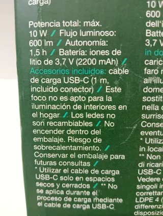 Foco PARKSIDE Batería Recargable 10W