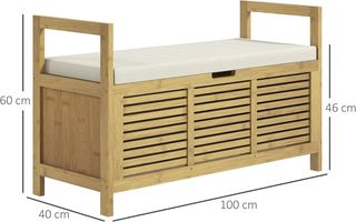 Banco Zapatero de Listones para Entrada con Diseño Plegable, Mueble para Zapatos de Madera de Bambú, 100X40X60 Cm, Color Madera