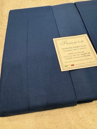 Completo Lenzuola Percalle Blu Cotone