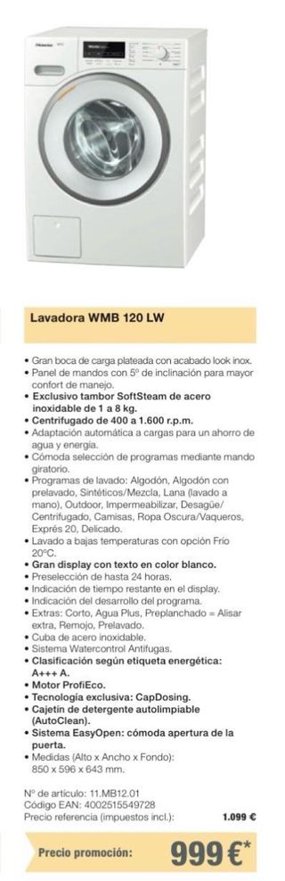 Lavadora Miele W1 WMB120