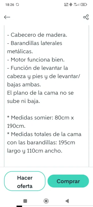 Cama articulada metálica y de madera