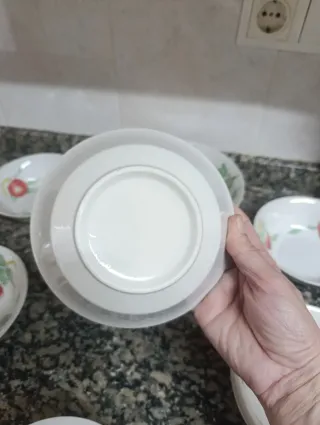 Juego de 6 cuencos con frutas y ensaladera.