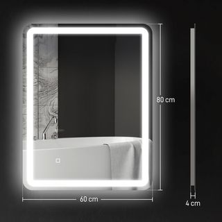Espejo de Baño Con Luz LED 60X80 Cm, Espejo de Pared Con 3 Colores Regulables, Función de Memoria, Antiempañamiento, Interruptores Táctiles, en Vidrio Templado, IP44, Horizontal/Vertical