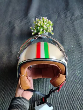 Casco Moto Retro Talla M Tricolor Unisex