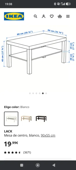 Mesa centro Ikea Lack blanca