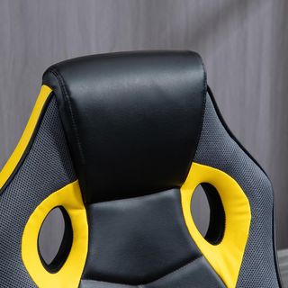 Silla Gaming Ergonómica, Silla de Oficina Giratoria con Ruedas en Similpiel Negra y Amarilla, Altura Ajustable