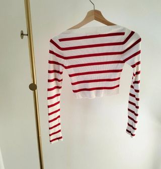 Jersey crop top rayas rojo y blanco