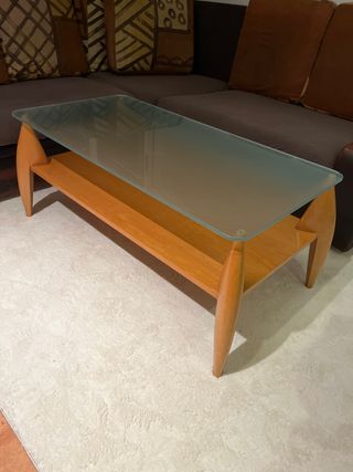 Mesa de centro cristal y madera