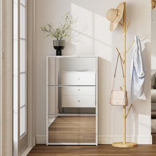 Zapatero Slim Ahorra Espacio con 3 Puertas Abatibles, Zapatero de Entrada con Superficie Superior para Almacenamiento, Zapatero Ahorra Espacio para 9 Pares, 65X17X114.5 Cm, Blanco