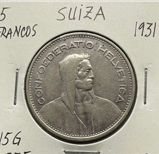 5 Francos Suizos 1931, 1966, 1967. Herdsman pastor