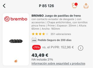 PASTILLAS FRENO DELANTERAS BREMBO (VAG)