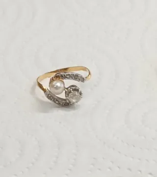 Anillo Oro 18k Perla y Diamante