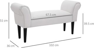 Banco Zapatero Con Brazos Enrollados, Banco Tapizado para Entrada, Blanco, 102X36X51Cm