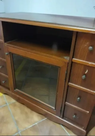 Mueble TV vintage madera y cristal