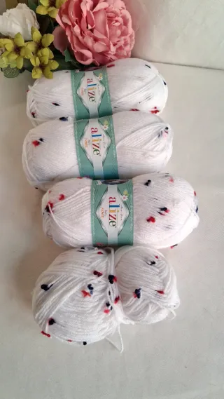 4 Gomitoli Alize baby Flover,  bianco, multicolor