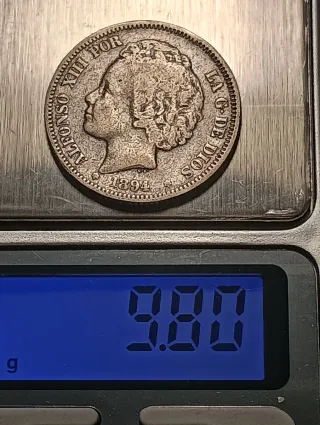 Escasa moneda Plata 2 Pesetas 1894