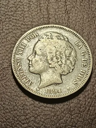 Escasa moneda Plata 2 Pesetas 1894