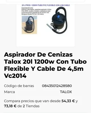 Aspirador Cenizas Talox 20L 1200W
