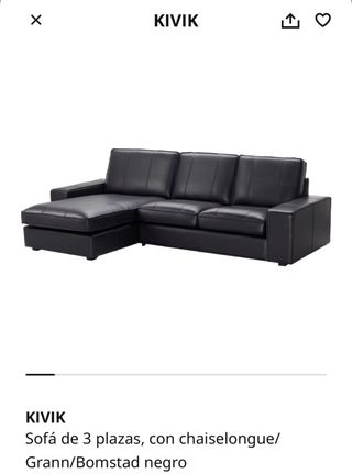 Sofá KIVIK 3 plazas chaise longue negro piel