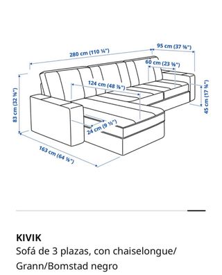 Sofá KIVIK 3 plazas chaise longue negro piel