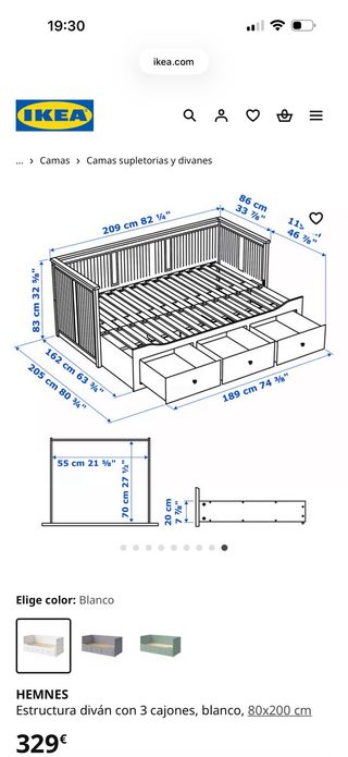 Sofá Cama IKEA HEMNES Blanco + 2 colchones incluid