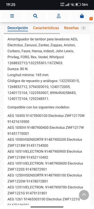 Amortiguadores NUEVOS AEG, Electrolux, Zanussi