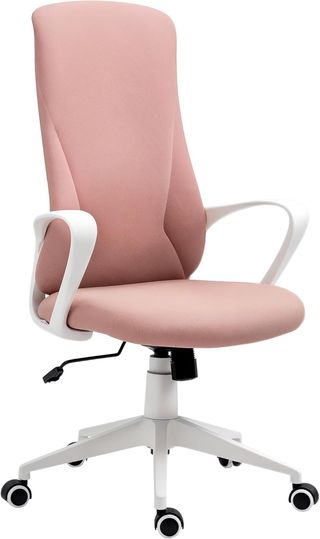 Silla De Oficina, Silla De Escritorio Ergonómica Con Soporte Lumbar, Respaldo Alto Y Reposabrazos, Sillón De Estudio Giratorio En Tela Con Función De Balanceo Y Altura Regulable, Rosa