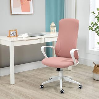 Silla De Oficina, Silla De Escritorio Ergonómica Con Soporte Lumbar, Respaldo Alto Y Reposabrazos, Sillón De Estudio Giratorio En Tela Con Función De Balanceo Y Altura Regulable, Rosa