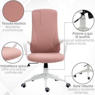 Silla De Oficina, Silla De Escritorio Ergonómica Con Soporte Lumbar, Respaldo Alto Y Reposabrazos, Sillón De Estudio Giratorio En Tela Con Función De Balanceo Y Altura Regulable, Rosa