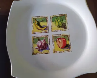 Fuente y plato cerámica diseño frutas