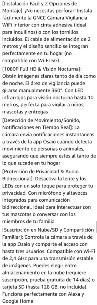 4 Cámaras GNCC WiFi Interior 1080P