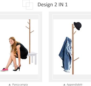 Banco Con Perchero De Entrada, Perchero De Pie En Bambú, Banco De Entrada Blanco, Diseño, También Para Dormitorio, 80X30X180Cm, Blanco Madera